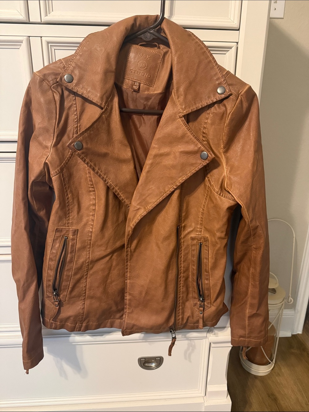 Max Studio Tan Faux Leather Moto Jacket
